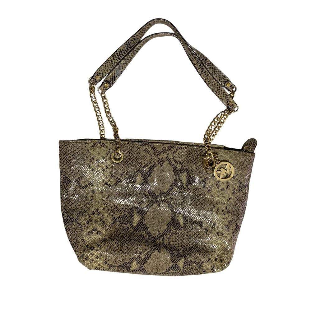 Michael Kors Brown Python Snakeskin Leather Shoulder Bag Chain Strap‎ Embossed